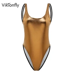 Vikionfly Shiny One Piece Swimsuit Women 2023 Thong Push Up Onepiece Reflective Swimwear For Ladies Bathing Suit Swim Gold