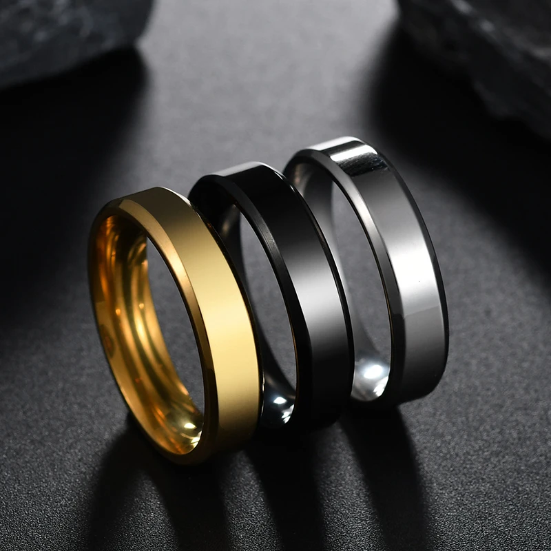 Letdiffery 6mm Zircon Couple Rings for Lovers Gold Color Stainless Steel Simple Women Men Wedding rings