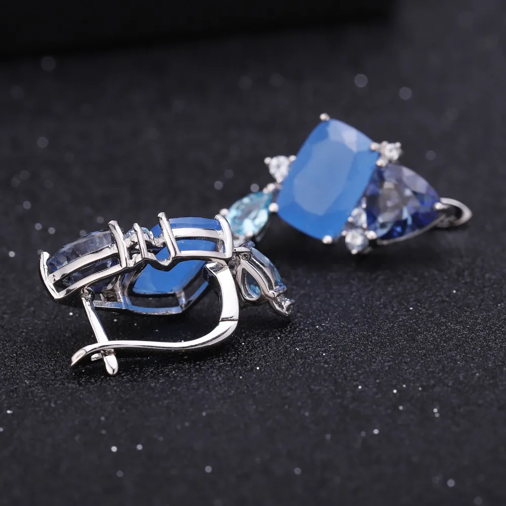 GEM\'S BALLET Natural Aqua blue Calcedony Earrings 925 Sterling Silver Colorful Modern irregular Drop Earrings for Women Bijoux