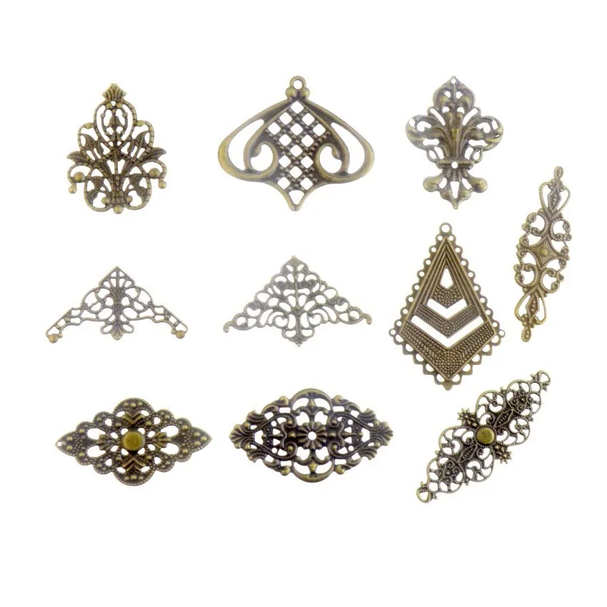 

Free shipping 10PCS Antique Bronze Color Metal Filigree Wraps Connectors Crafts Gift Decoration DIY Jewelry Findings