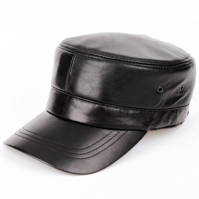 Men\'s Genuine Leather Hat Male Outdoor Baseball Cap Adult Leisure Peaked Cap Winter Flat Cap Elderly Hat Adjustable B-7178