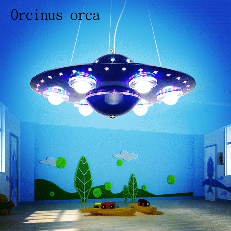 

Children's room ufo chandelier creative cartoon flying saucer chandelier boy bedroom light led living room care eye lamp