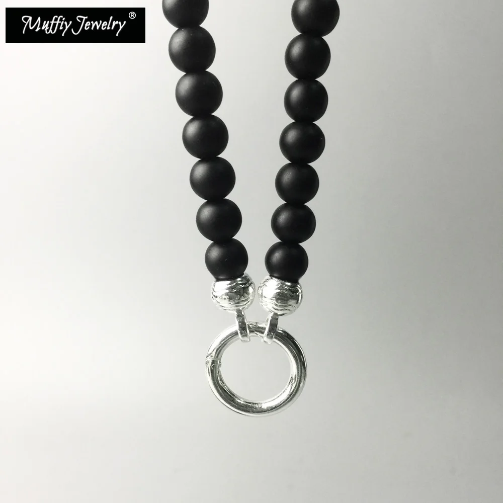 Beads Necklace Obsidian Pendant Carrier,Europe Trendy European Fashion Gift Jewelry in 925 Sterling Silver For Men Women