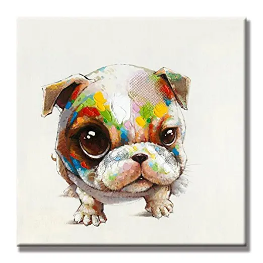 100% Hand Painted Oil Painting Animal Cute Dog Big Eyes Lovely Dog Pictures Small Cute Dog Home Decor Art Unique Best Gift Child