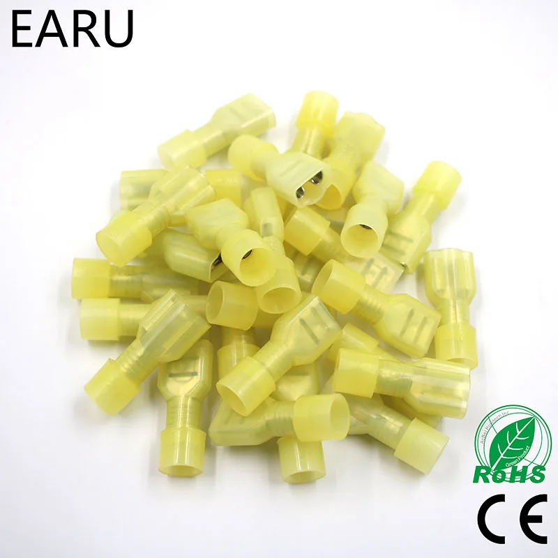 FDFN5-250 FDFN5.5-250 NYLON brass Female Insulated Spade joint Cable Wire Connector 100PCS/Pack suit 4-6mm2 12-10AWG FDFN Plug