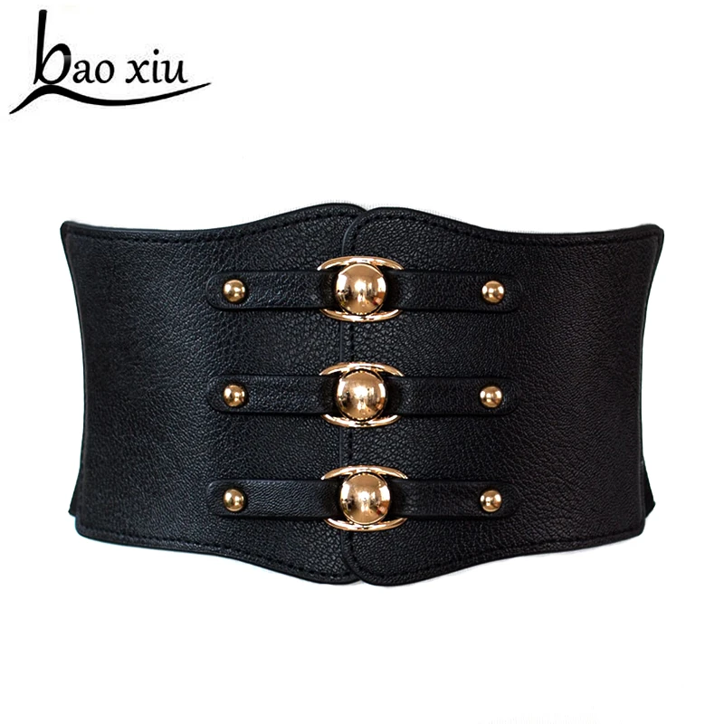 

fashion women wide Belt new brand design metal buckle women elastic waistband cintos female leather rivet ultra wide belt