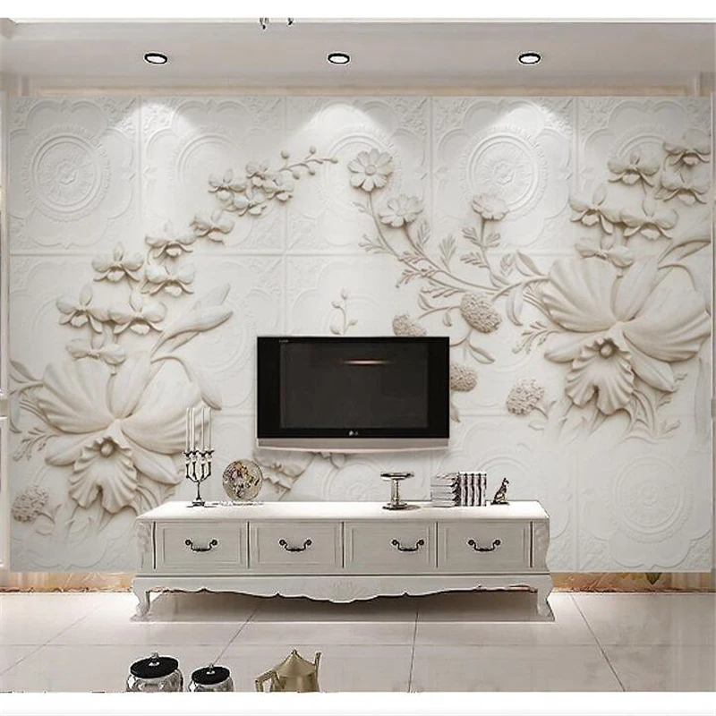 wellyu  papier peint  wallpaper for walls 3 d Custom wallpaper  3d white white European stone carving orchid background