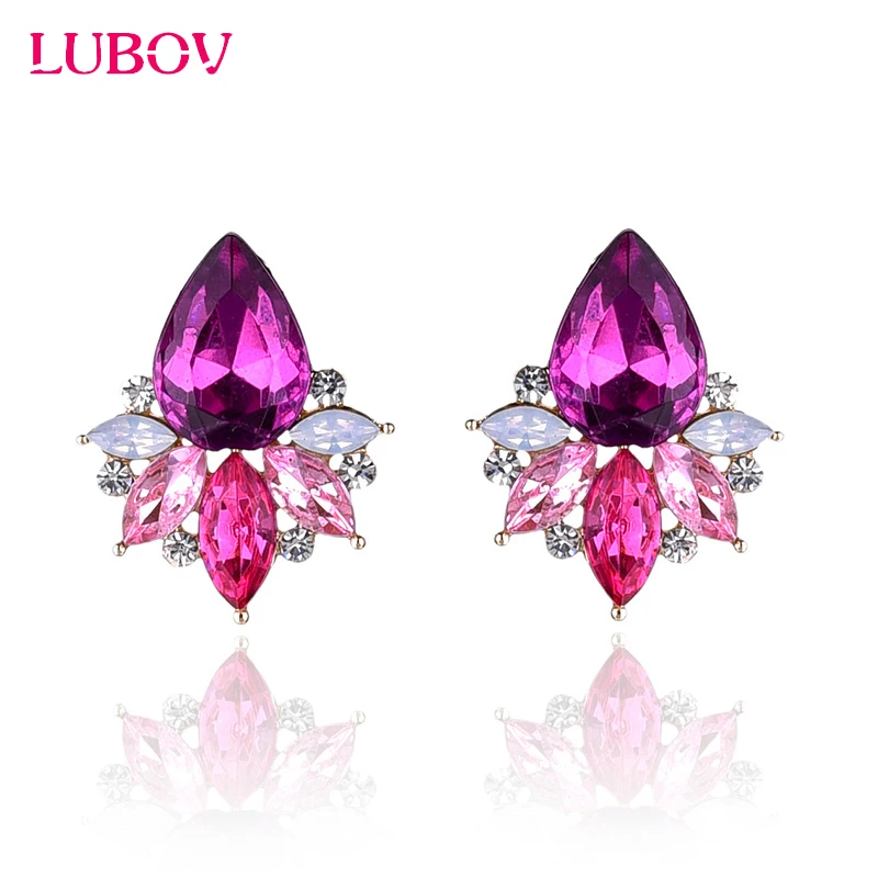 LUBOV Fashion Rhinestone Inlaid Colorful Crystal Stone Women Piercing Earrings Gold Color Metal Piercing Earrings Christmas Gift