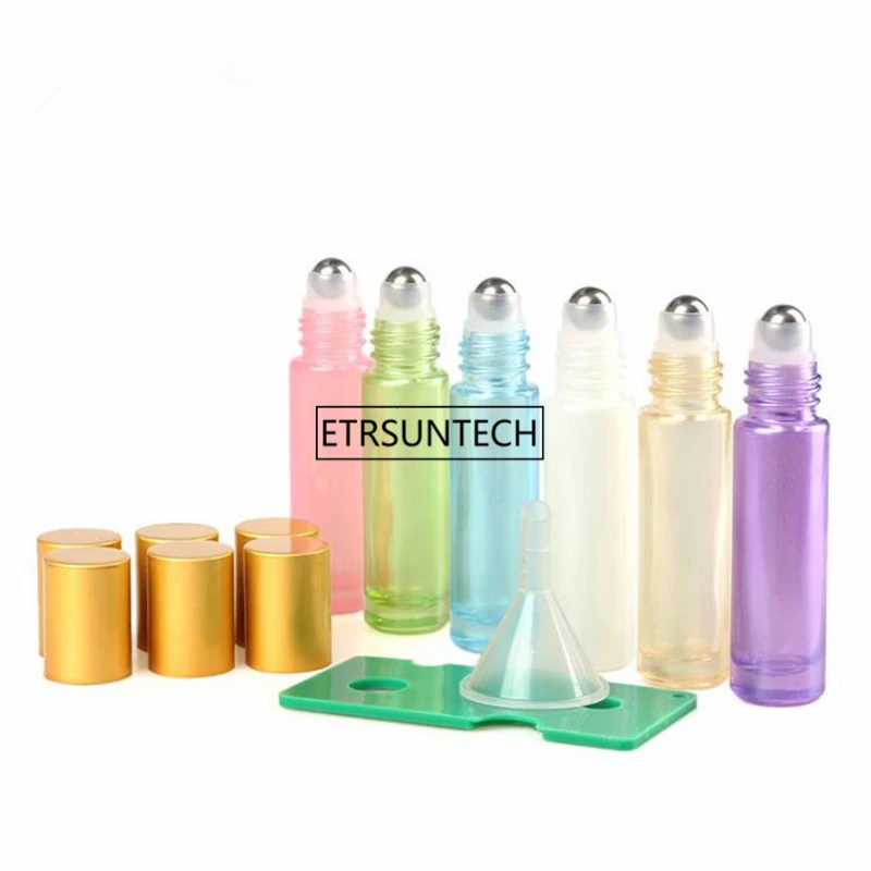 

150pcs 10ml Empty Amber Glass Essential oil Roll On Bottle Vials with metal roller ball for perfume aromatherapy Tool F2280