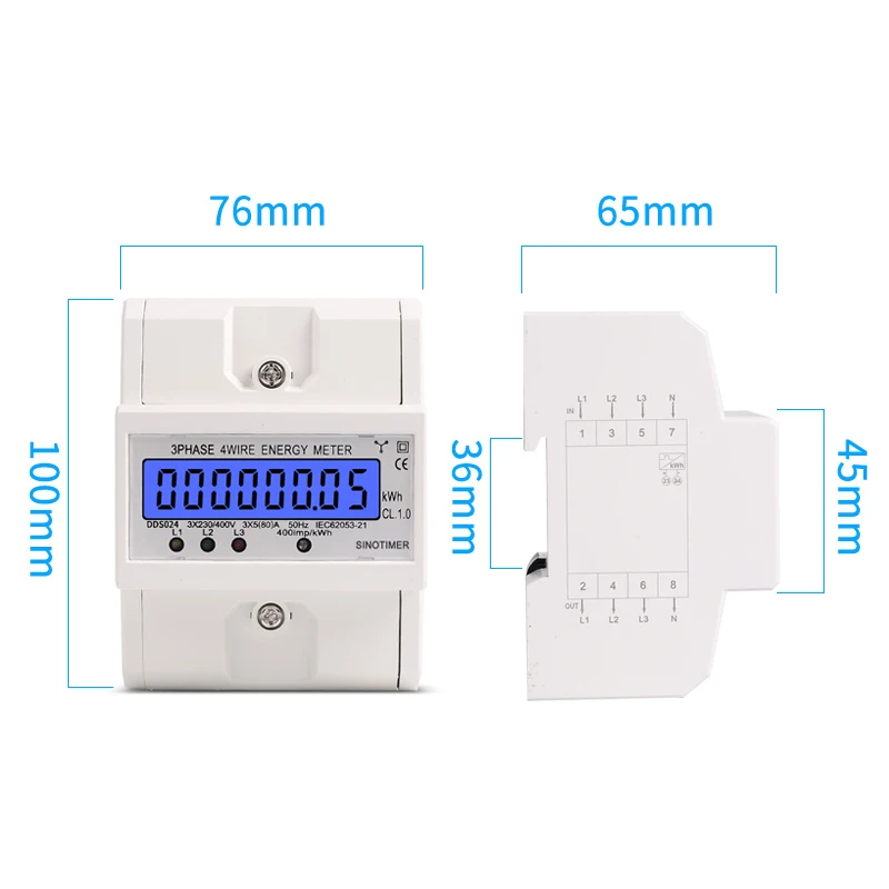 Din Rail 3 Fase 4 Draad Elektronische Watt Stroomverbruik Energy Meter Wattmeter Kwh 5-80A 380V Ac 50Hz lcd Backlight Display