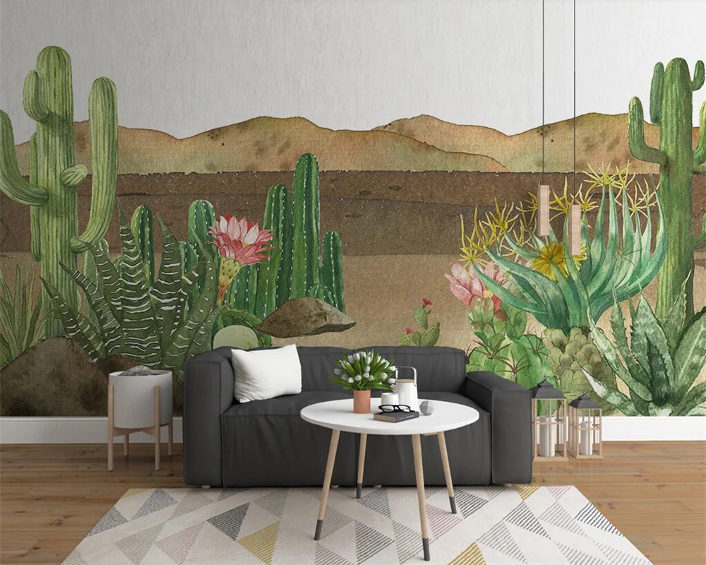 

Custom wallpaper Modern minimalistic TV background wall Nordic tropical plant flamingo cactus background 3d wallpaper