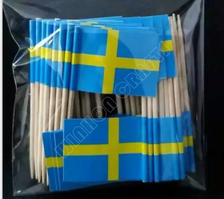 Sweden Toothpick Flags 300Pcs Pack Food Picks Dinner Cake Toothpicks Cupcake Decoration Fruit Cocktail Sticks Party Supplies