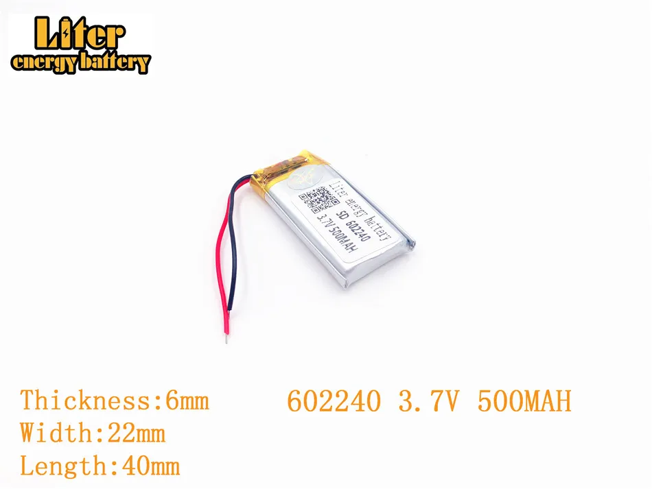 Liter energy battery 3.7V 500mAh 602240 plug Lithium Polymer Rechargeable Battery For MP3 MP4 MP5 Lithium polymer battery