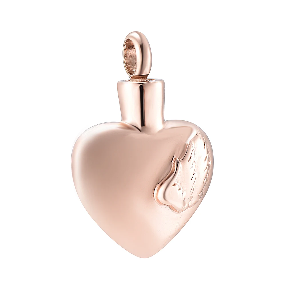 CMJ9917 Feather Heart Cremation Memorial Jewelry Fashion Stainless Steel Ashes  Keepsake Necklace  Heart Charms Locket