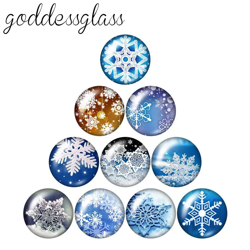 

Winter Snowflake Christmas 10pcs mixed 12mm/18mm/20mm/25mm Round photo glass cabochon demo flat back Making findings