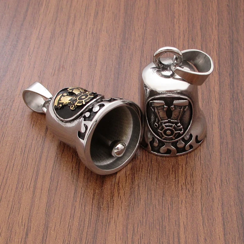 Vintage 316L Stainless Steel Silver Color Black Engine Big Bell Biker Flaming Motorcycle Sport Pendant For Gift