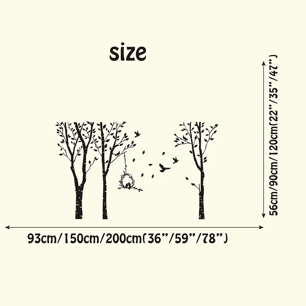 Large Tree Bird Wall Sticker Bedroom Kids Room Forest Landscape Pastoral Wall Decal Living Room Vinyl Home Decor Art Mural