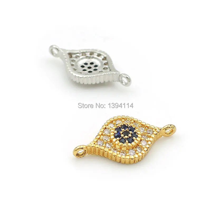 16*8*3mm Micro Pave Clear&Blue&Black CZ Eye Pattern Connector Fit For Women As DIY Bracelets Accessory