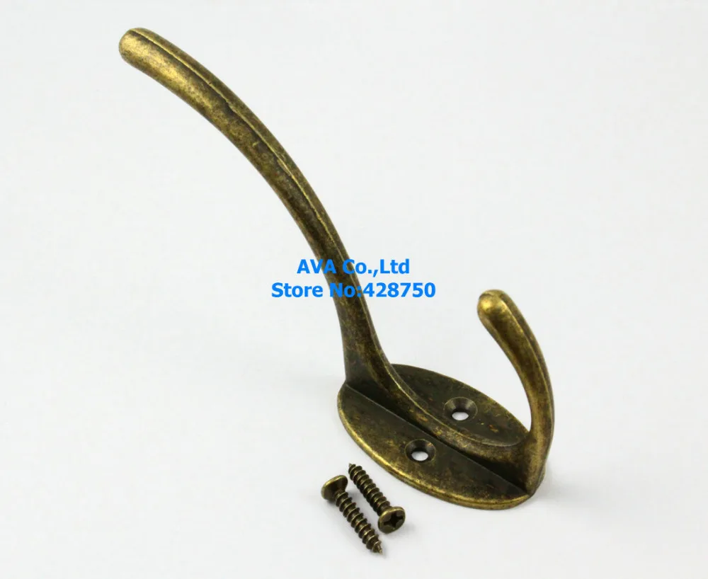 

10 Pieces Wall Hook Hat Coat Robe Hooks / Antique Brass 25x42x97mm