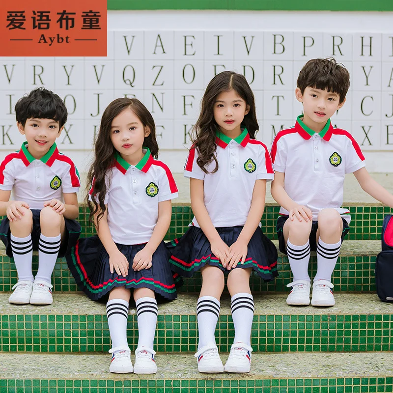 

Newest Students School Uniform Boys Girls Kindergarden Wear British Style Short Sleeve Suit Children Kindergartens Uniform D0534