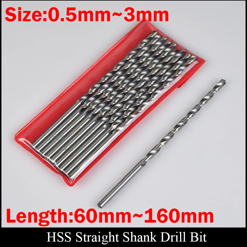 0.5mm 0.6mm 0.7mm 0.8mm 0.9mm 1mm 60mm 80mm Extra Long Plastic Metal Wood High Speed Steel HSS Straight Shank Twist Drill Bit