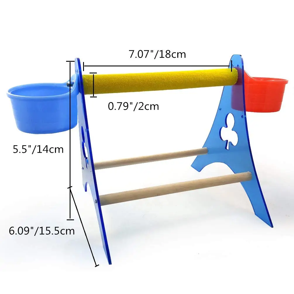 Bird Acrylic Perch Stand Platform with 2 Cups Pet Training Tripod  Climbing Toy for Parrot Macaw African Greys Parakeet