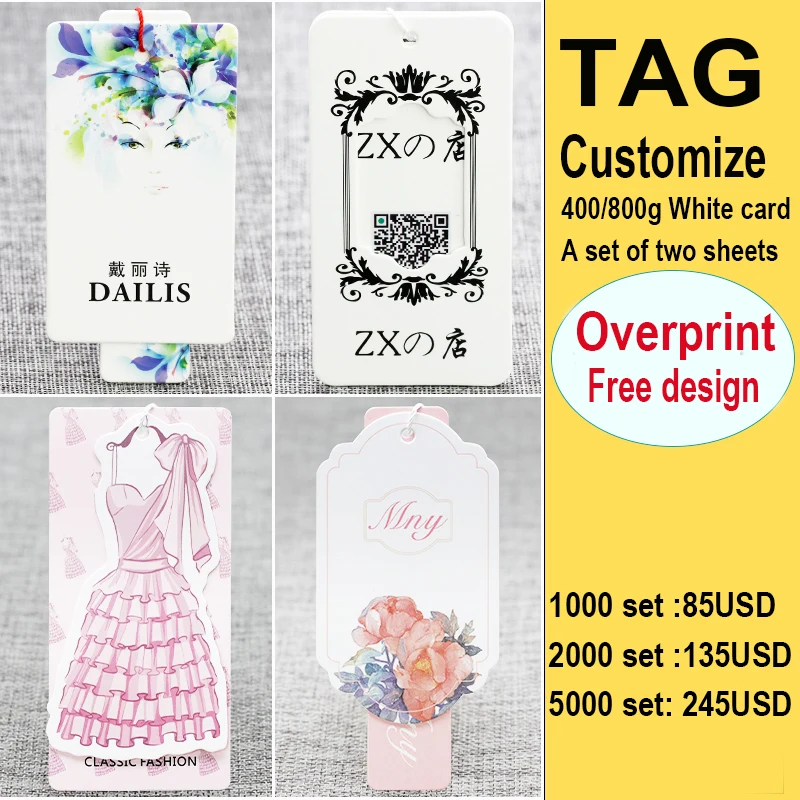 

Customized garment/woman's dress paper printing hangtag label 1000/lot Premium Product 800gsm Thick White Cardboard Embossed Log