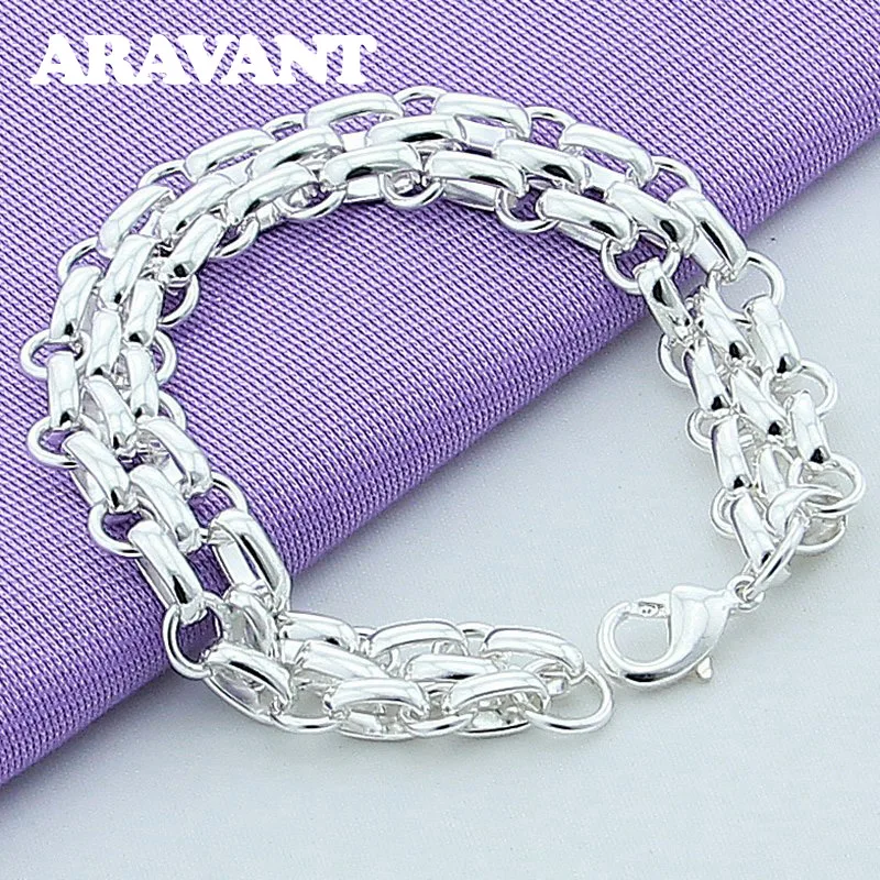 

Silver 925 Geometric Three Layers Chains Charm Bracelets For Women Christmas Jewelry