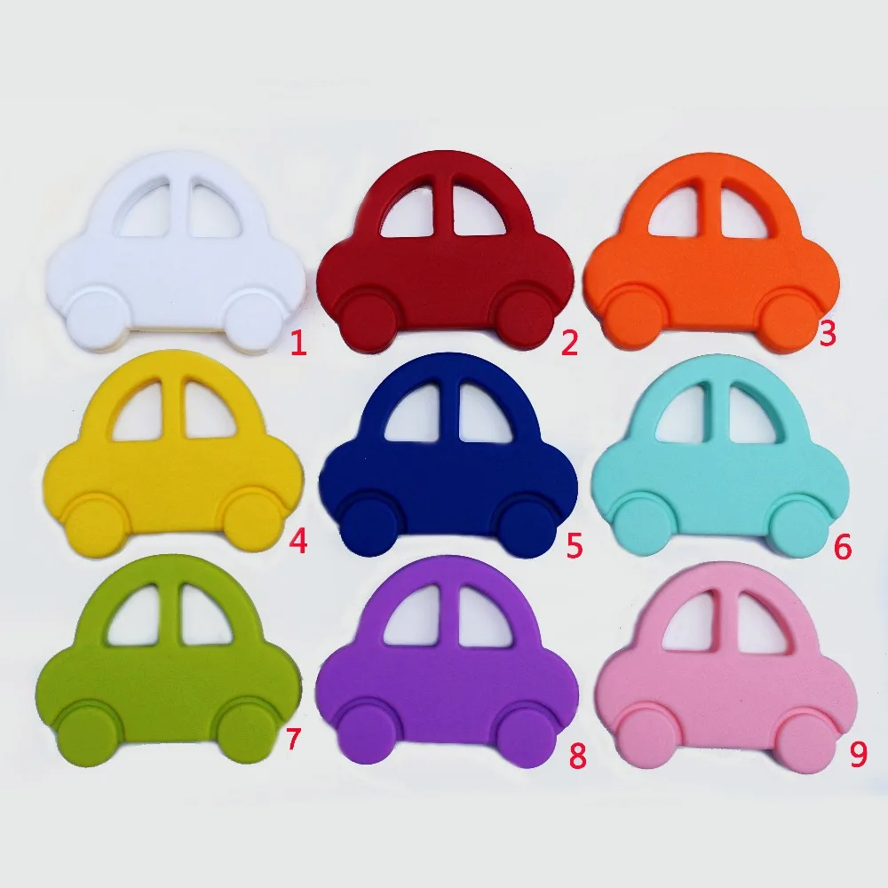 5pcs/lot Mix 9 colors Silicone mini Car Pendant Teether Toy Teething Necklace Baby chew Toy BPA Free Food Grade Silicone DIY