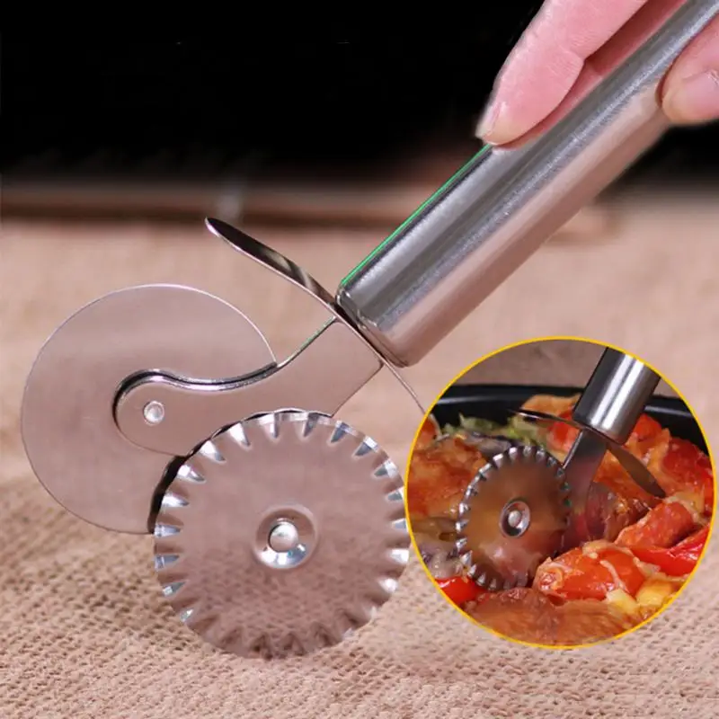 Kitchen Accessories Knife For Pizza Dough Pasta Pastry Stainless Steel Pizza Knife Double Wheels Hob Cutter