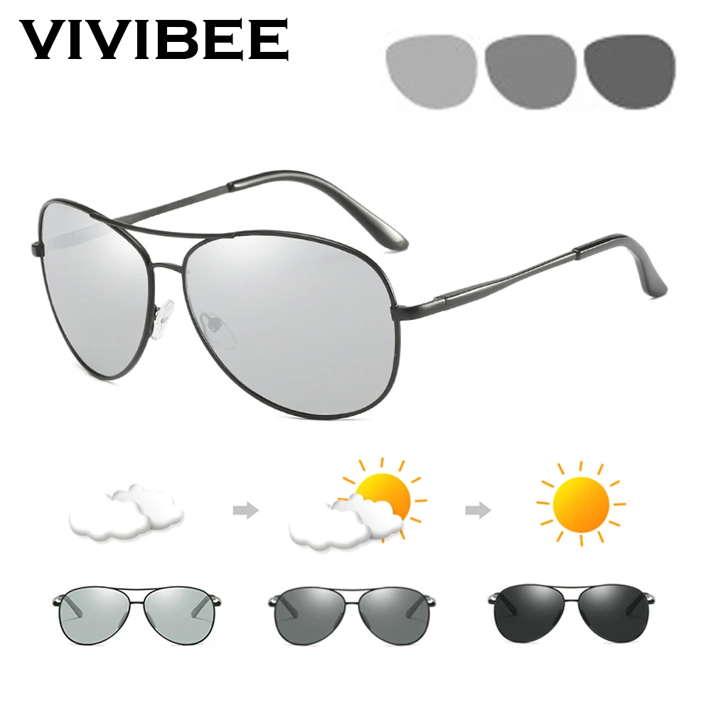 

VIVIBEE Photochromic Polarized TAC Aviation Sunglasses Men Driver Aluminium Magnesium Sun Glasses Women Driving Goggles