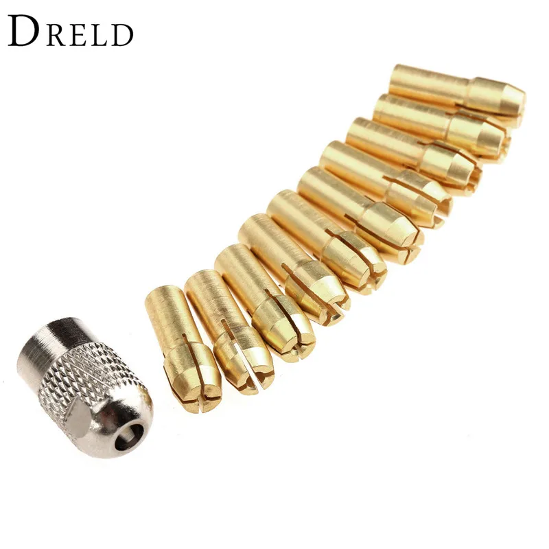 10Pcs 0.5mm-3.2mm Brass Collet Mini Drill Chucks 4.8mm Shank for Dremel Rotary Tools+Mill Shaft Screw Cap Power Tool Accessories