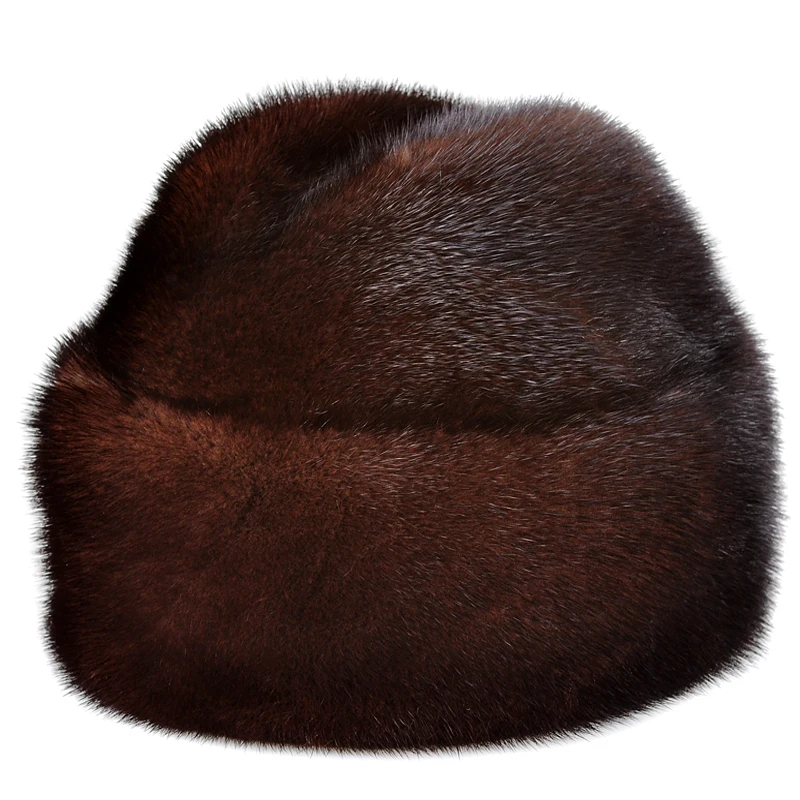 

LUXURY French Style Winter Men Import Mink Fur Caps Male Windproof Black/Brown Warm Bomber Hats Mex Dome Round Bonnet Homme