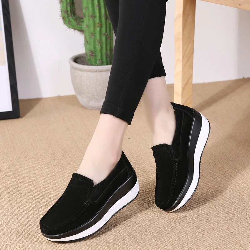 JZZDDOWN Platform Women shoes Genuine Leather Sneakers Ladies Shoes Wedges winter Casual Shoe Loafers Plus Size female shoe