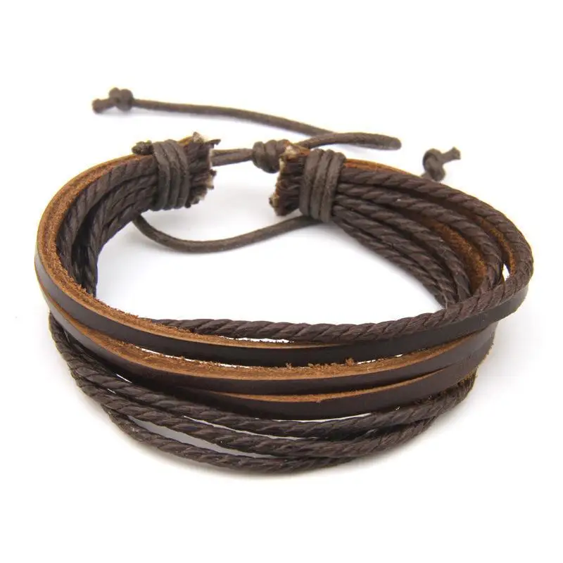 24pcs mixed 3 colors Wrap Leather Black and Brown Braided Rope Bracelet for Men and Women Charms Fashion Man