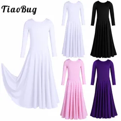 TiaoBug Girls Long Sleeve Loose Fit Ballet Tutu Dance Dress Lyrical Dance Costumes Ankle Length Dress Contemporary Dance Costume