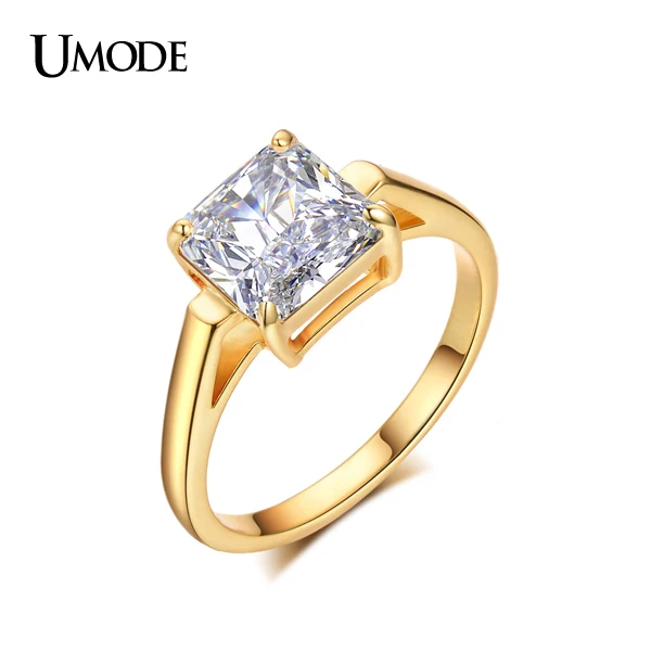 UMODE Yellow Gold Color 2.25ct Princess Cut Square Cubic Zirconia Engagement Rings For Women Wedding Rings Gifts UR0134A