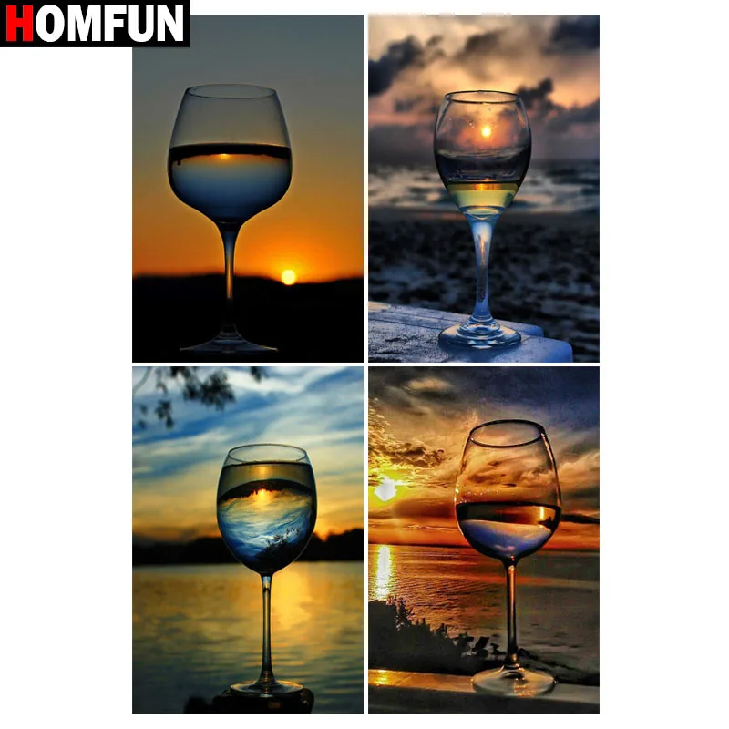 

HOMFUN Full Square/Round Drill 5D DIY Diamond Painting "Cup sunset scenery" Embroidery Cross Stitch 5D Home Decor Gift