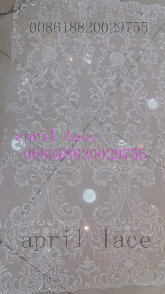 MX448 stock offwhite sequin  beads french net tulle mesh  lace for evening dress/sawing/wedding,fast ship all over world