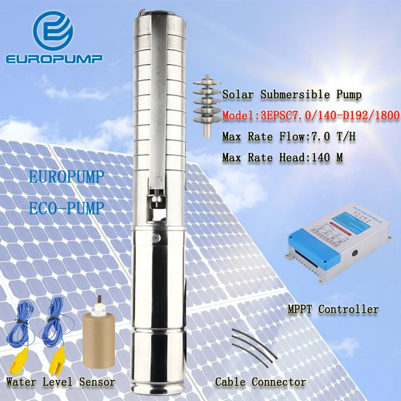 

EUROPUMP MODEL(3EPSC7.0/140-D192/1800) new High flow rate Stainless Steel impeller bore hole DC 192v solar submersible pump