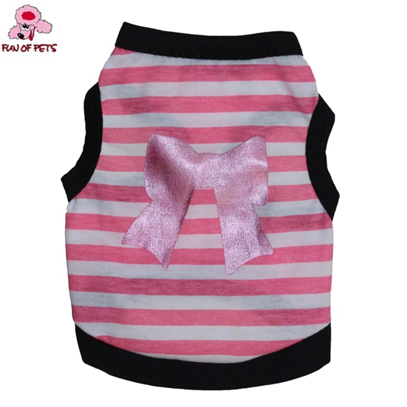 New Fashion Summer Lovely Pink/purple Crossband Patten Vest Pets Clothes With Bowknot For Dogs Puppy Clothing