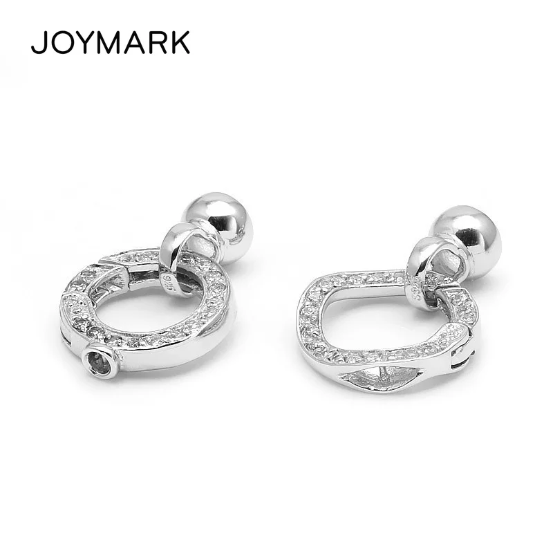 JOYMARK Round White Rhodium Plated 925 Sterling Silver With Zircon Stone Necklace And Bracelet Connector Clasps SC-CZ005