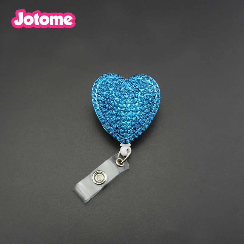 50pcs/lot Nurse Blue Heart Shaped Retractable Badge Reel / Brooch / Pendant / ID Badge Holder as Medical Souvenirs