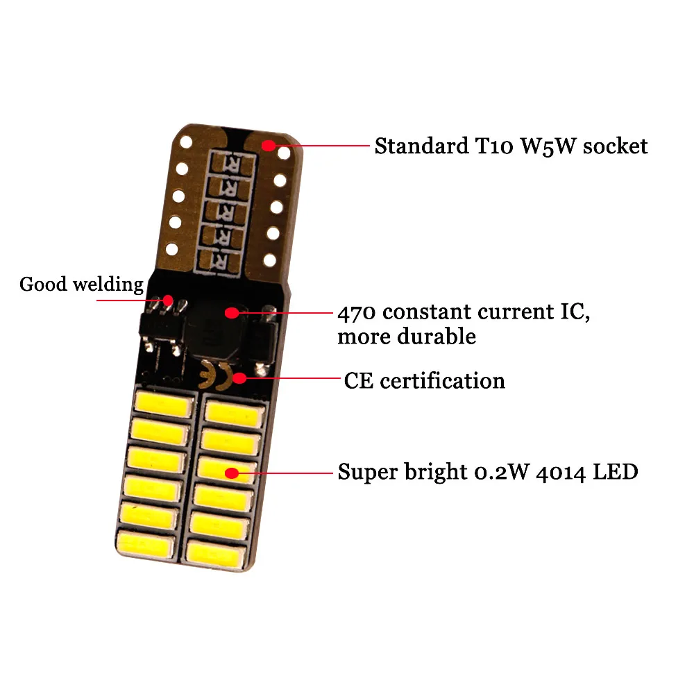 220MA Constante 10X T10 Canbus 24 SMD 4014 LED NENHUM Erro W5W 24SMD 501 car styling clearance luz Ice blue Rosa Verde 7 cores