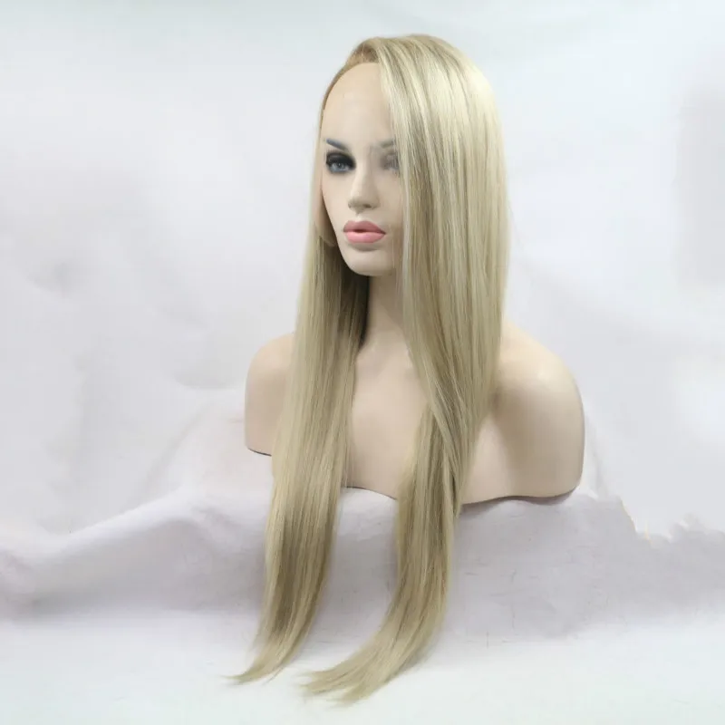 

Sylvia Synthetic Blonde Lace Front Wigs With Dark Roots Long Silky Straight Ombre Hair Heat Resistant Fiber Long Blonde Wigs