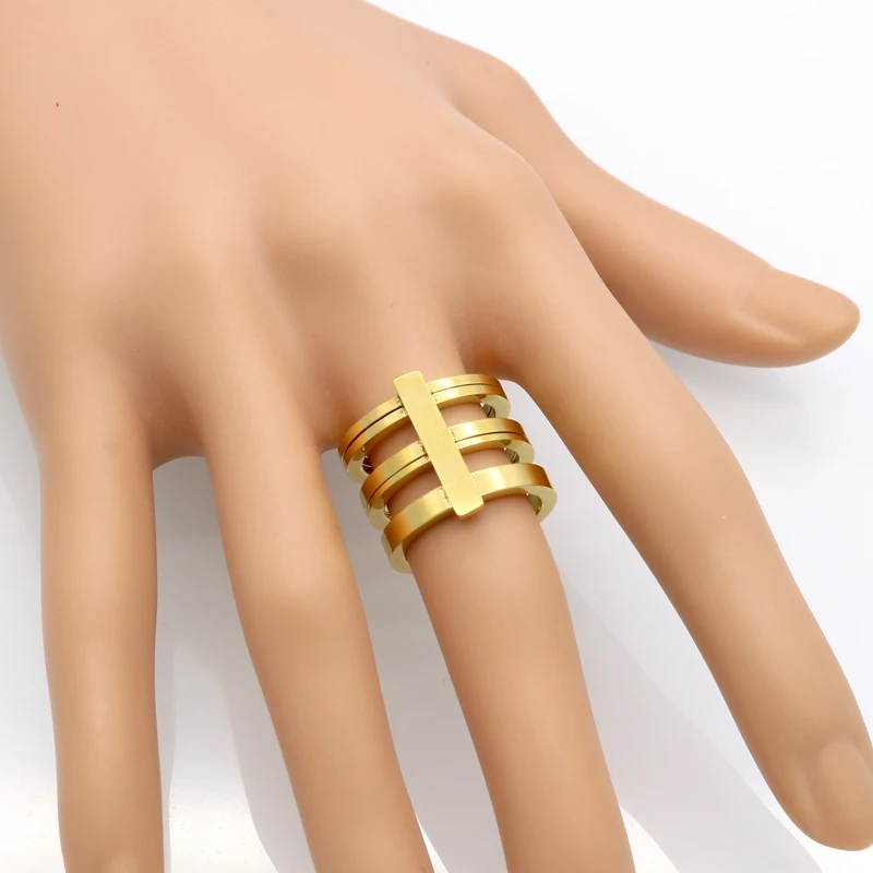 Fashion 3 Rows Layered Rings Midi Rings Punk Knuckle Ring 24k Gold Color Rings For Women Stainless Steel Ring Jewelry Wholesale