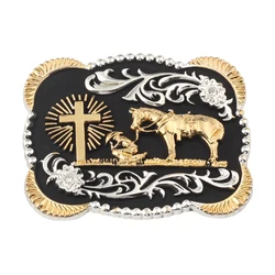 Golden Horse Cross Alloy Belt Buckle Cowboy for Men Decoration