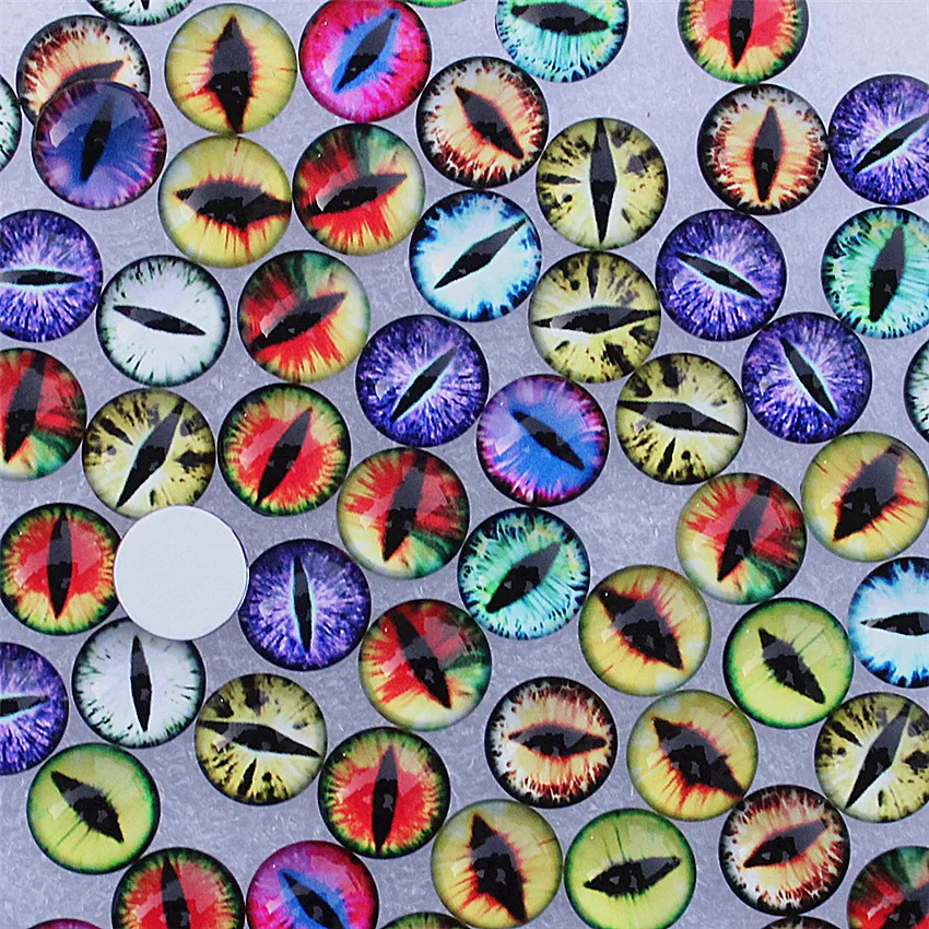 Onebeading od 6mm do 25mm losowo mieszane okrągłe smocze oczy w parach szklane kaboszony fotograficzne z płaskim tyłem urok akcesoria bazowe K06011 — zdjęcie 4