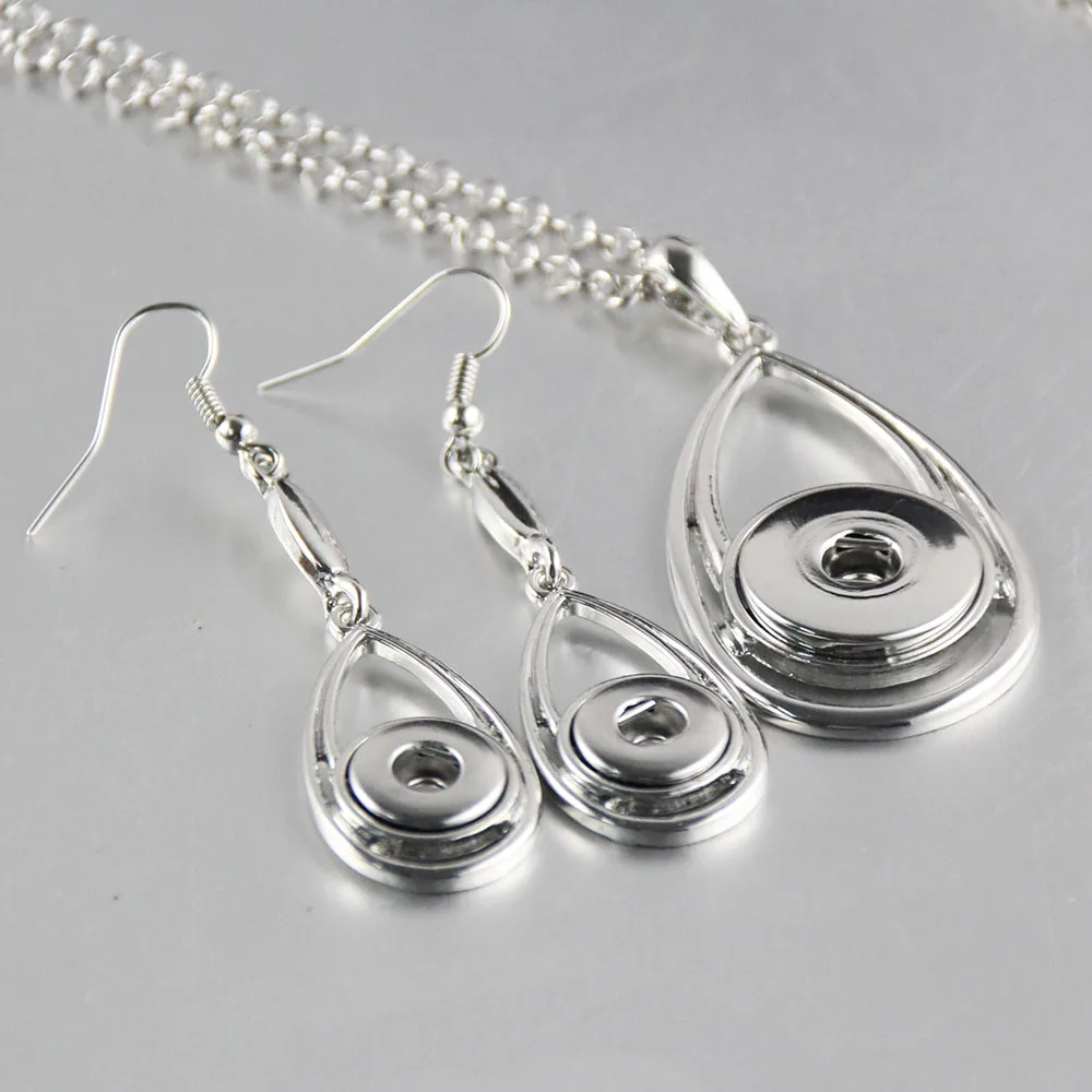 2016 newest bohemian water drop necklace(18mm)&Earring(12mm) set for women DIY metal  snap button jewelry NE320