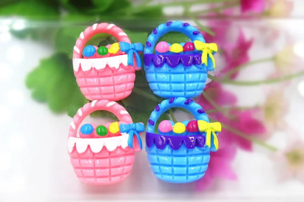 10pcs/lot  flat back resin crafts 23*28mm resin cabochons accessories kawaii resin Easter basket